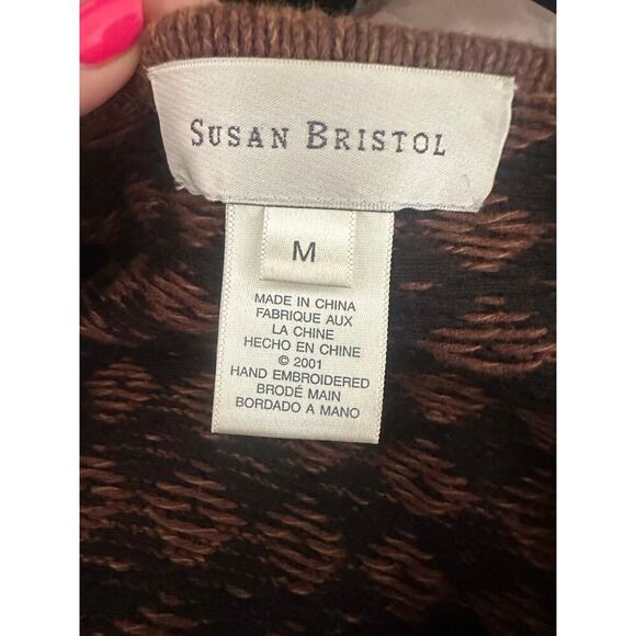 Susan Bristol Scottie Dog Cardigan M Patchwork Sweater 2001 Hand Embroidered - Picture 6 of 7